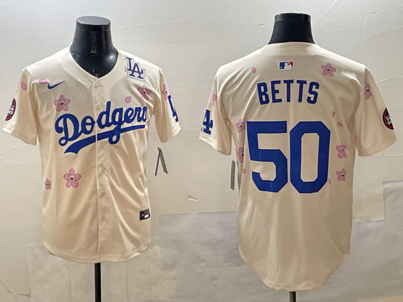 Men Los Angeles Dodgers 50 Betts Cream Sakura Edition 2025 Nike MLB Jersey style 5